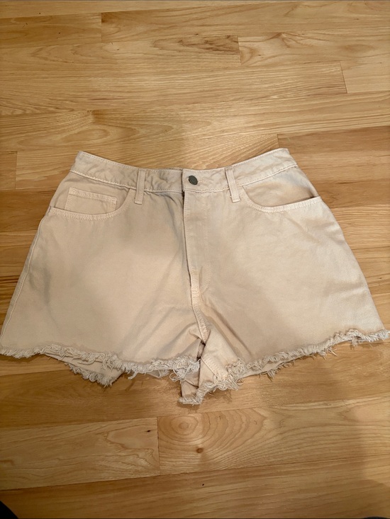 Hollister Pants - Hollister Cream Frayed-Hem Denim Shorts